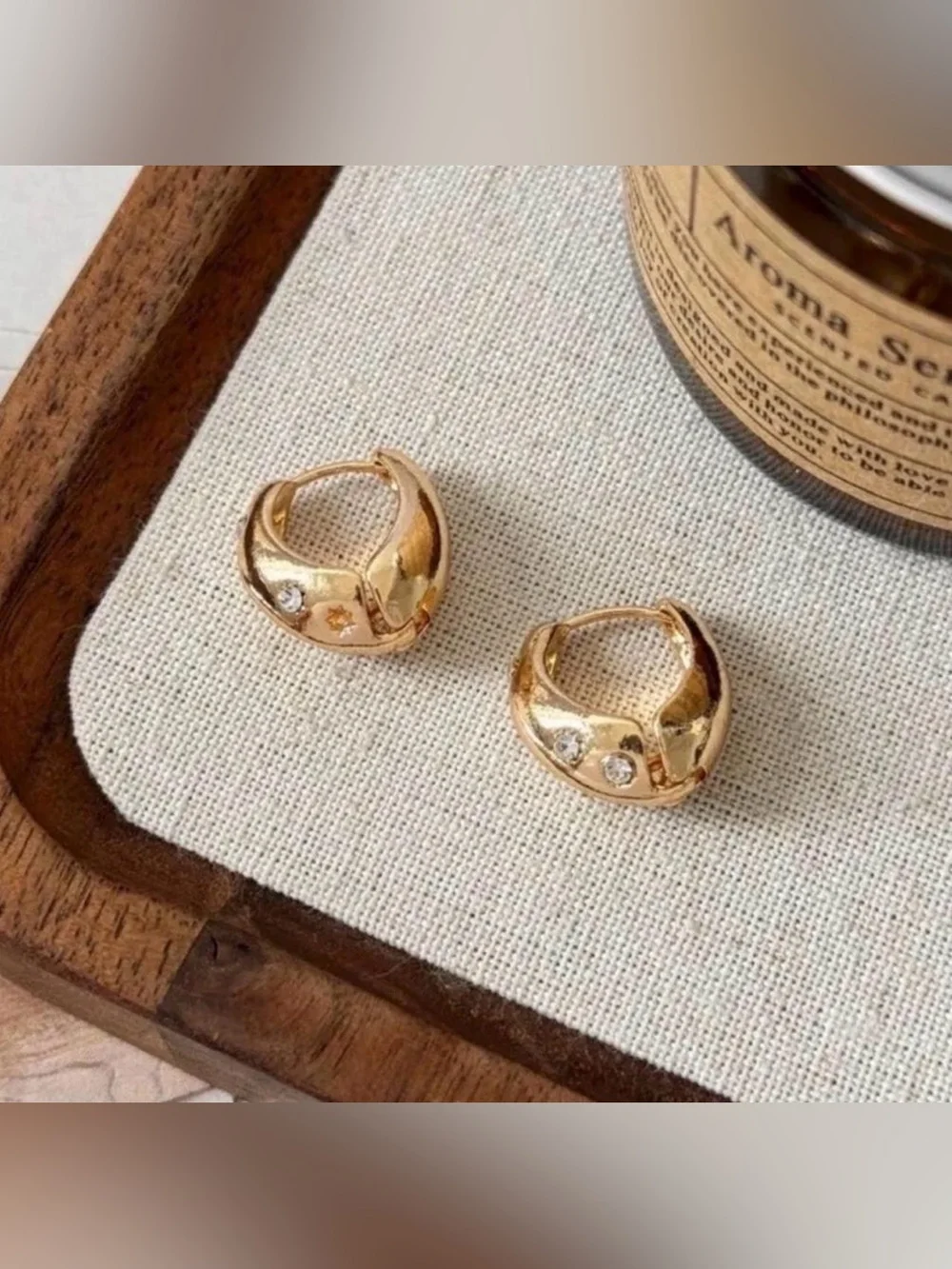Gold Crystal Celestial Accent Huggie Hoop Earrings - Picture 2 of 4
